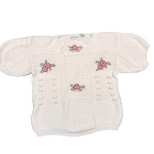 Vintage Colleen’s Collectables White Knit Floral Embroidered Sweater M